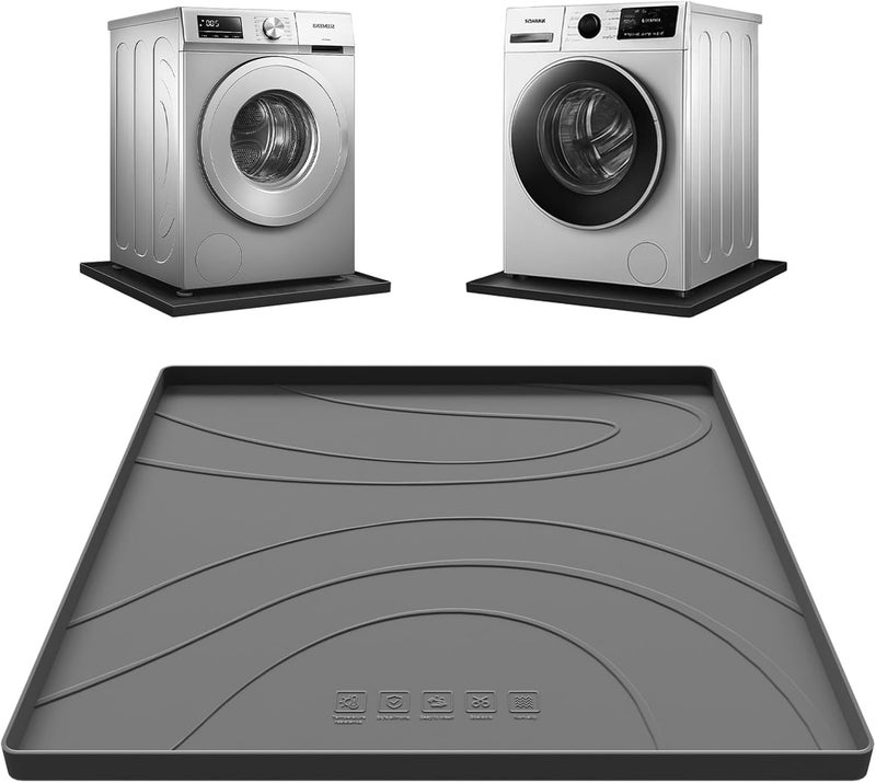 KVRG Washing Machine Drain Pan Silicone mat,Large 26.5" X 26.5" Non-Slip Waterproof Washer Drip Tray, Raised Edge Drip Mat for Under Dryer or Washer, Anti-Vibration,Floor Leak Protector for Laundry Room - Image 1